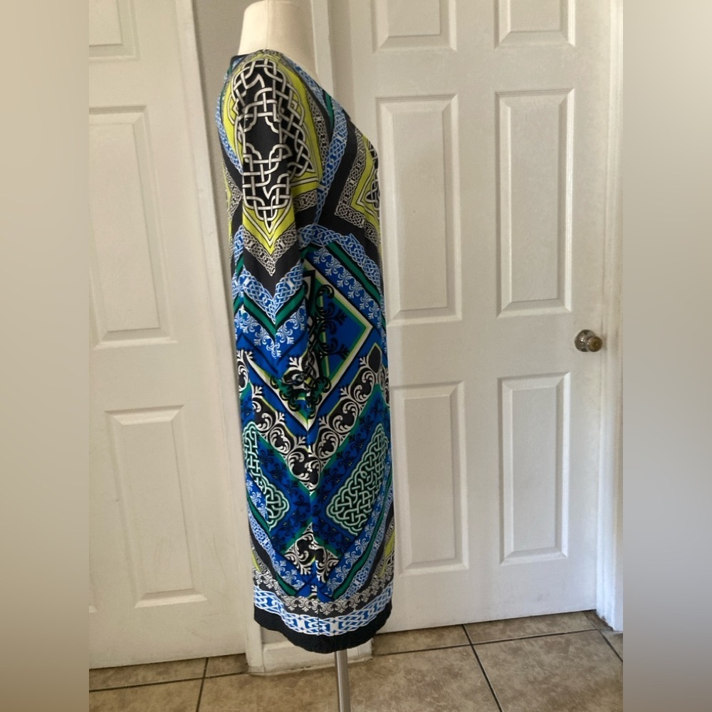 Laundry by Shelli Segal Sz Small Jersey Shift Dress Blue Green Keyhole Neck - Picture 3 of 6
